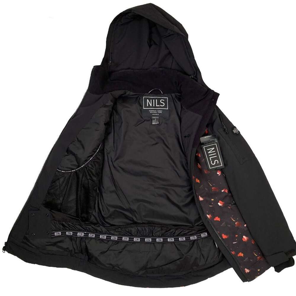 NEW $385 Nils Lily Ski Jacket (Parka)!  8 Black Leaf Print WATERPROOF THERMOLITE